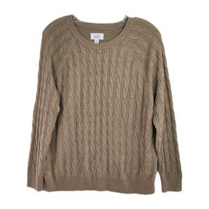 Croft & Barrow Pullover Sweater Women's PXL‎ Petites Brown Cable Knit Crew Neck